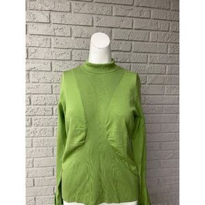 Essendi Women Green Silk Blend Long Sleeve Lightweight High Neck Sweater Size XL
